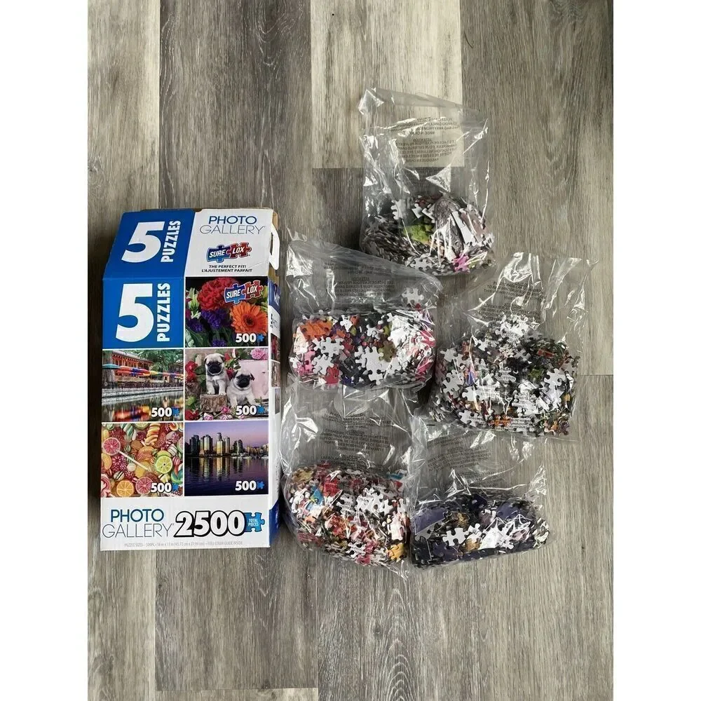 5 Sure-Lox Photo Gallery 500 Piece Puzzle 2500 Total Pieces Only 1 Puzzle Worked